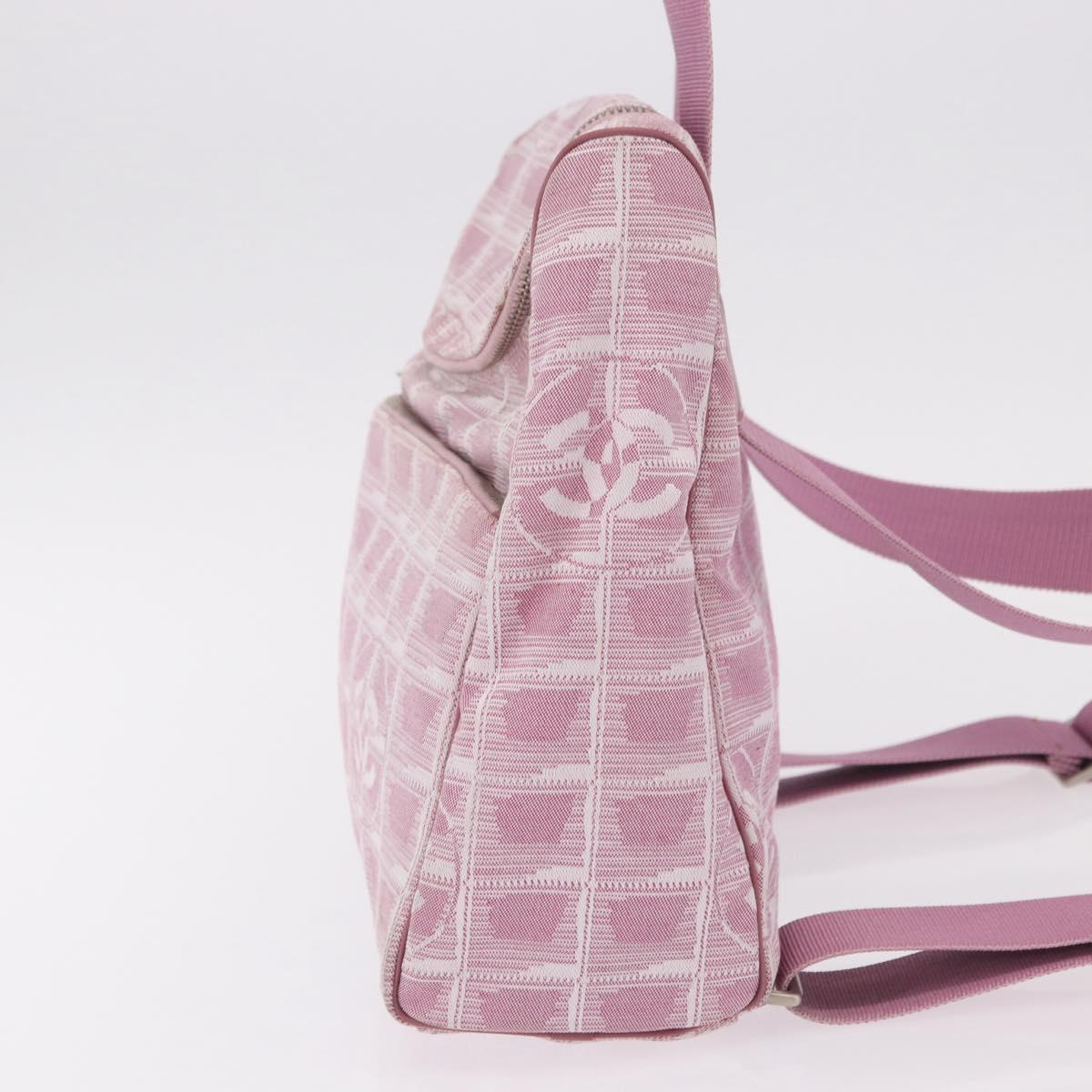 CHANEL New Travel Line Backpack Canvas 2way Pink Silver CC Auth 189678A