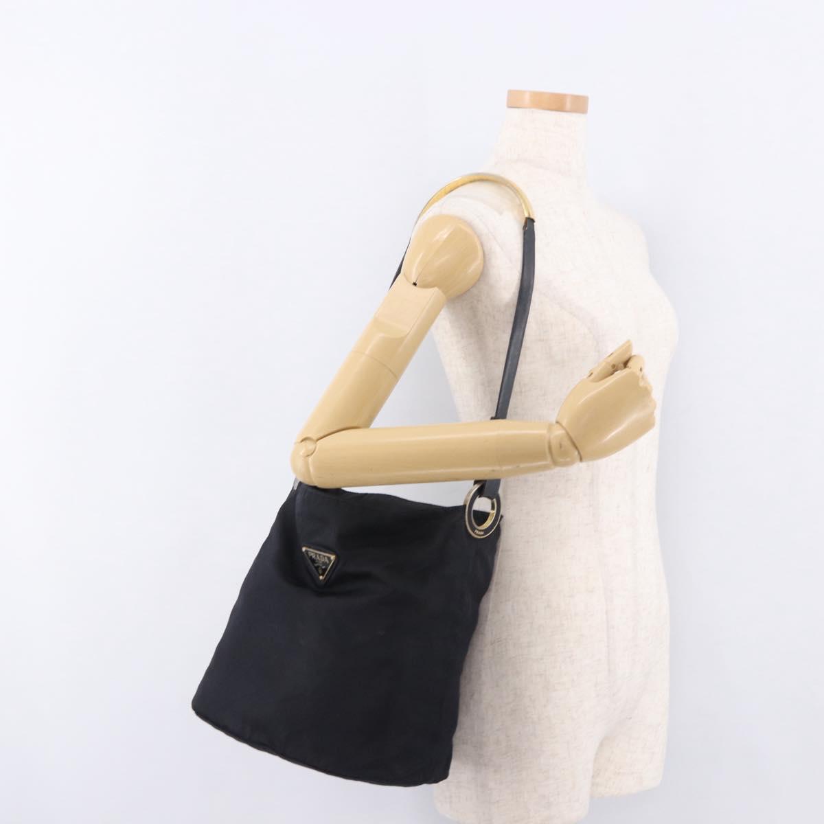 PRADA Tote Bag Nylon Black Gold Auth 189679