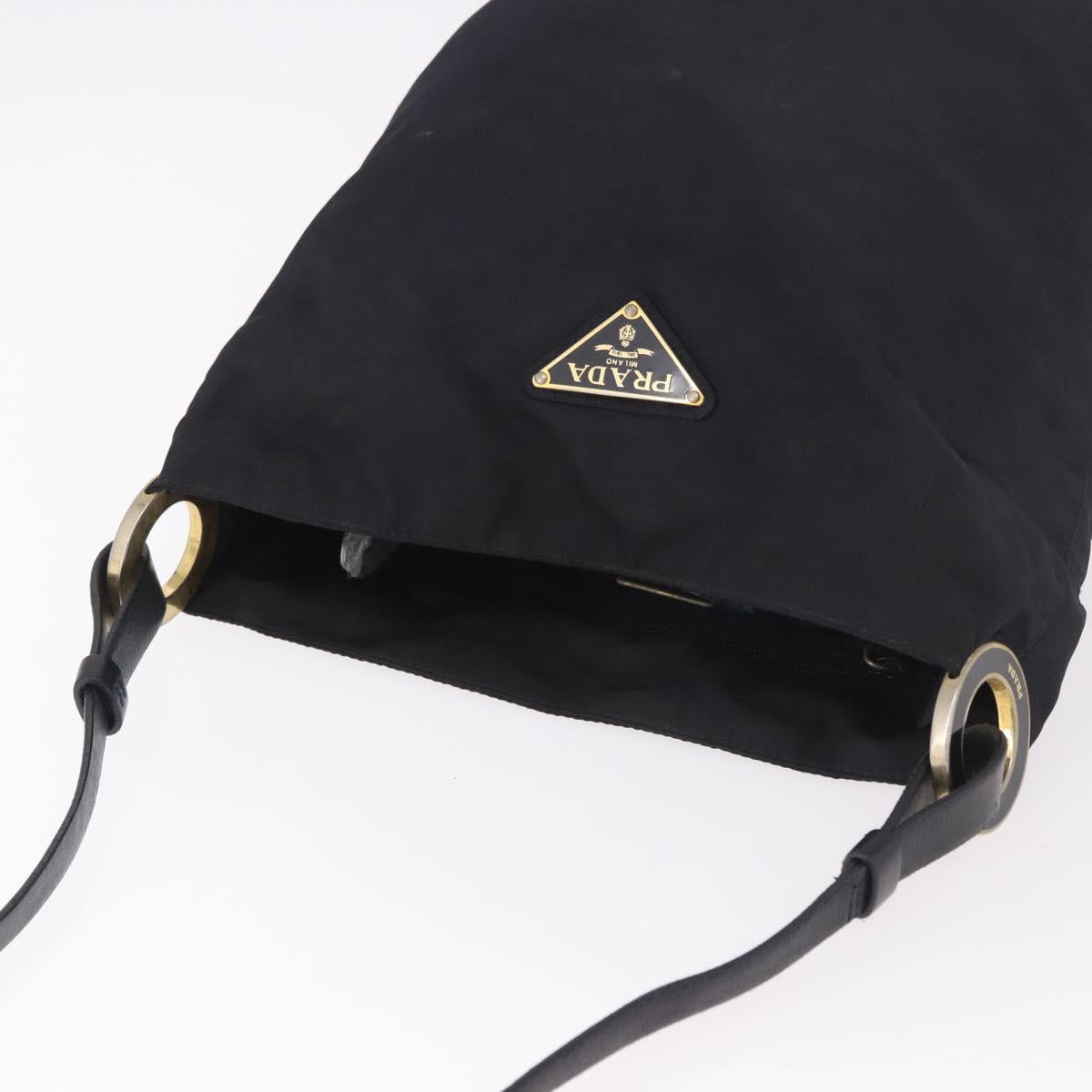 PRADA Tote Bag Nylon Black Gold Auth 189679