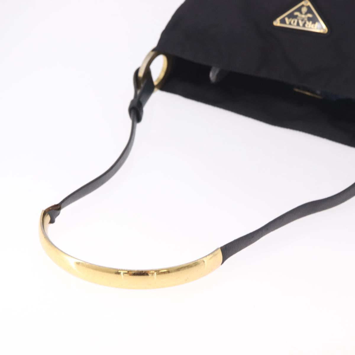 PRADA Tote Bag Nylon Black Gold Auth 189679