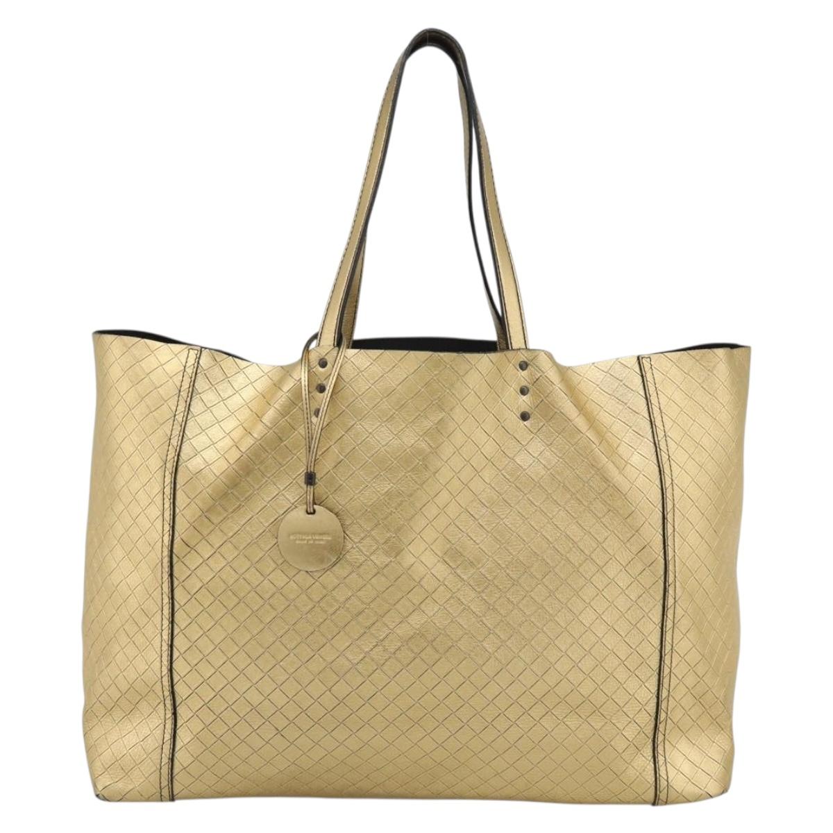 BOTTEGA VENETA INTRECCIATO Tote Bag Leather Gold Auth 189680A