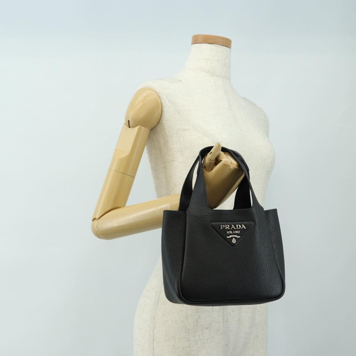 PRADA Hand Bag Vittero Dino Leather Black Silver Auth 189681SAM