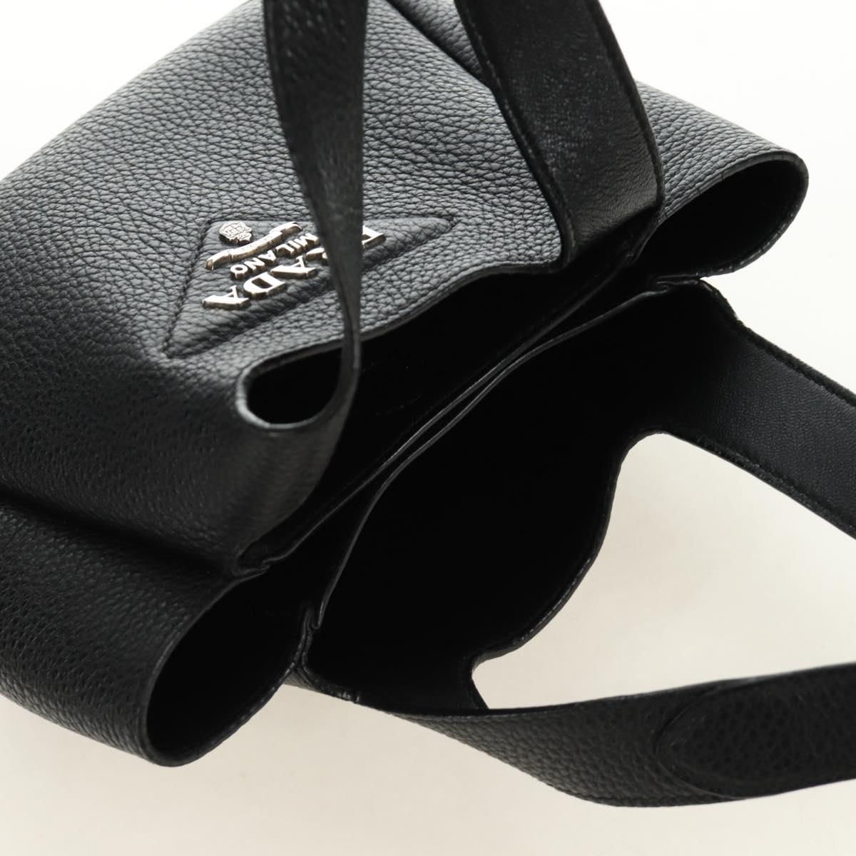 PRADA Hand Bag Vittero Dino Leather Black Silver Auth 189681SAM