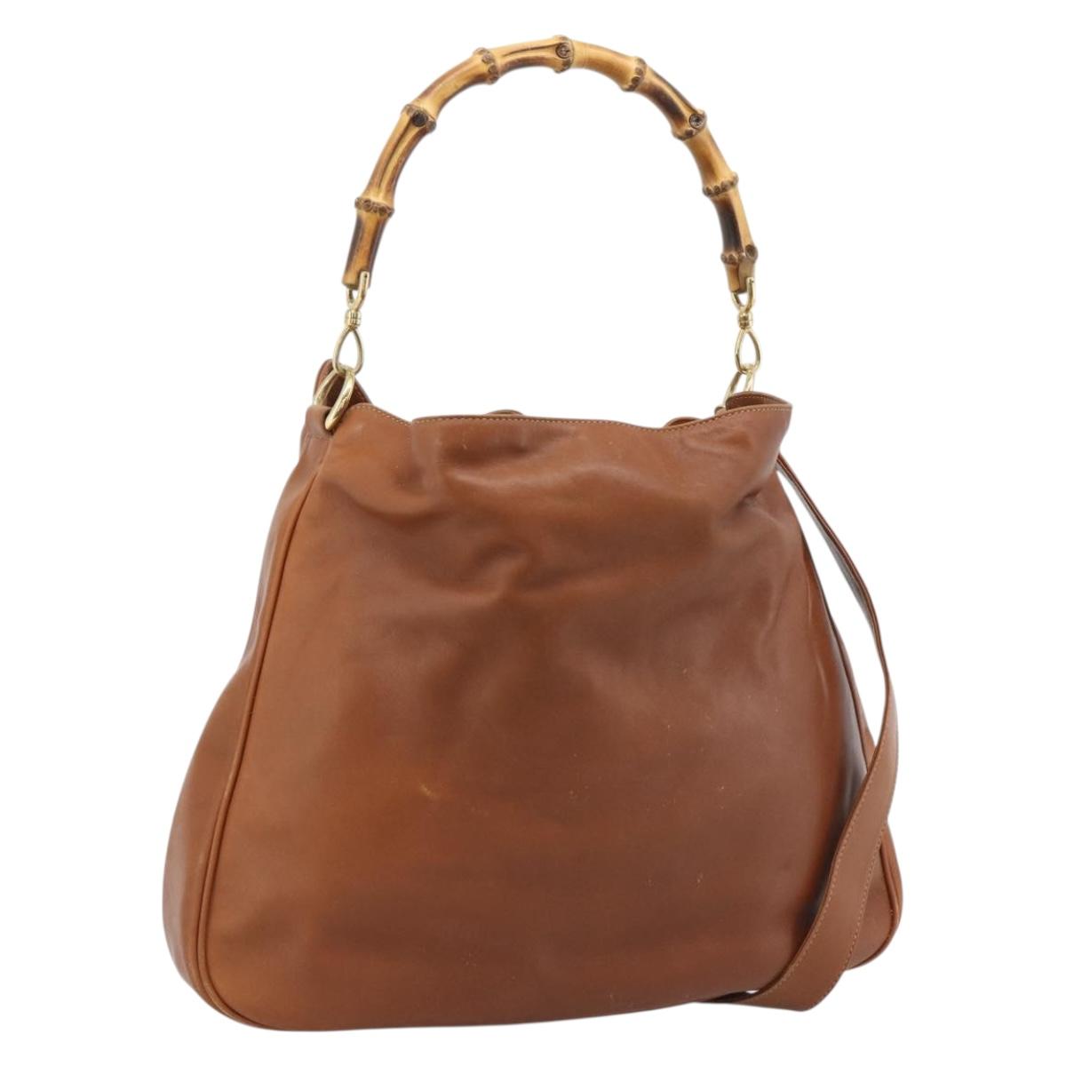 GUCCI Bamboo Shoulder Bag Leather 2way Brown Gold 001 2404 1577 Auth 189682
