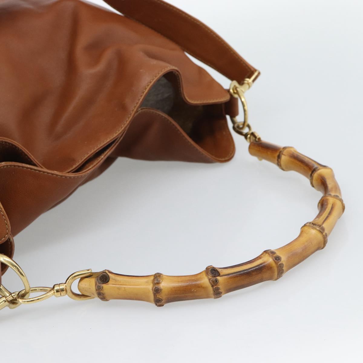 GUCCI Bamboo Shoulder Bag Leather 2way Brown Gold 001 2404 1577 Auth 189682