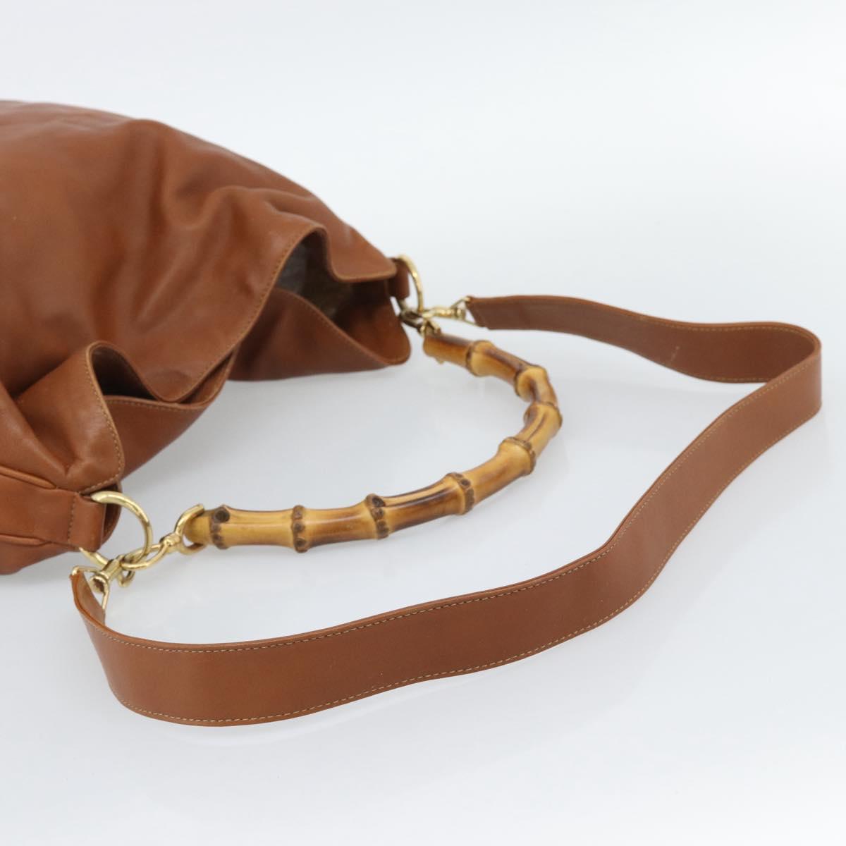 GUCCI Bamboo Shoulder Bag Leather 2way Brown Gold 001 2404 1577 Auth 189682