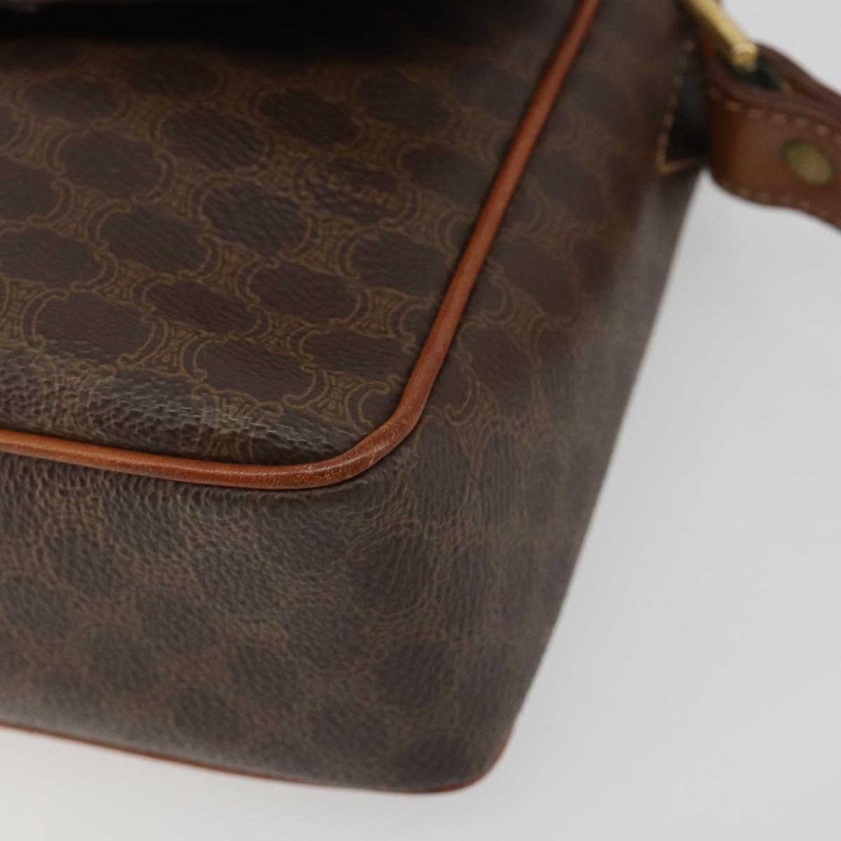 CELINE Macadam Canvas Circle Shoulder Bag PVC Leather Brown Gold Auth 189684