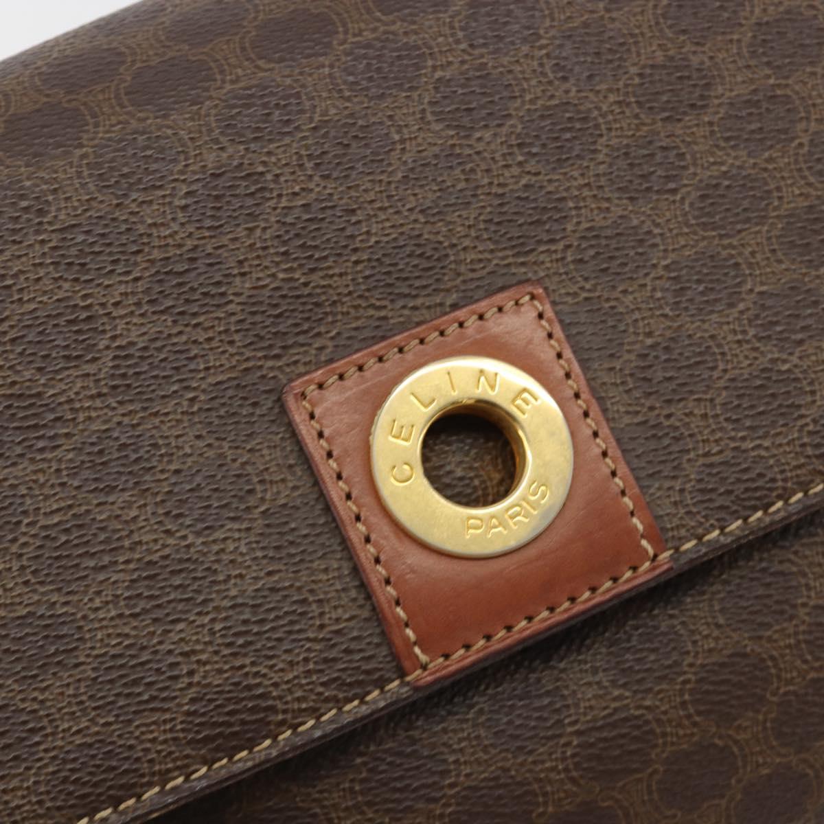 CELINE Macadam Canvas Circle Shoulder Bag PVC Leather Brown Gold Auth 189684