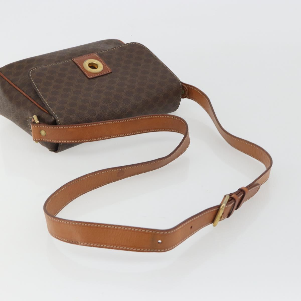 CELINE Macadam Canvas Circle Shoulder Bag PVC Leather Brown Gold Auth 189684