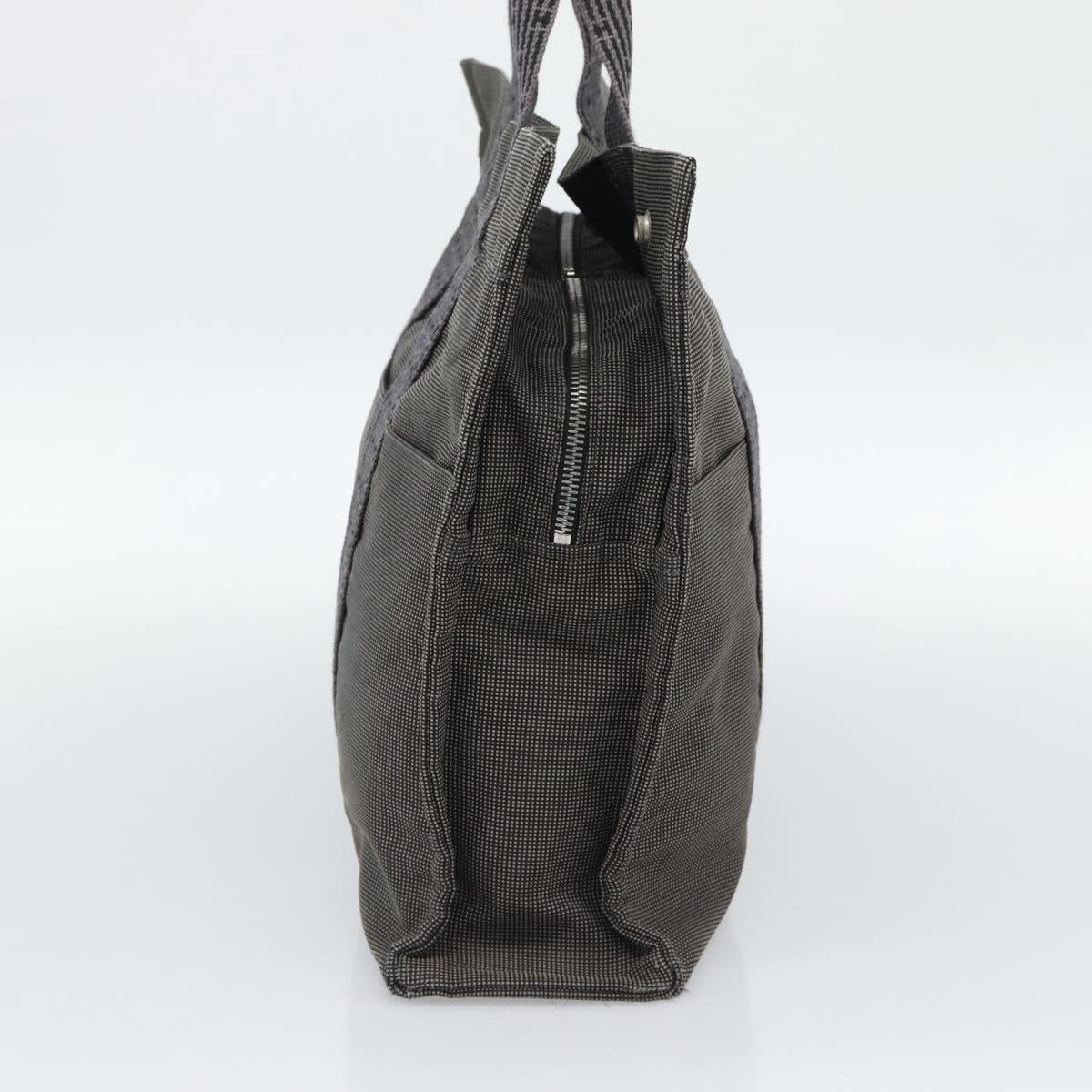 HERMES Her Line MM Hand Bag Canvas Gray Silver Auth 189685