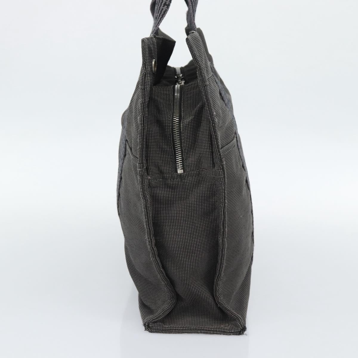 HERMES Her Line MM Hand Bag Canvas Gray Silver Auth 189686