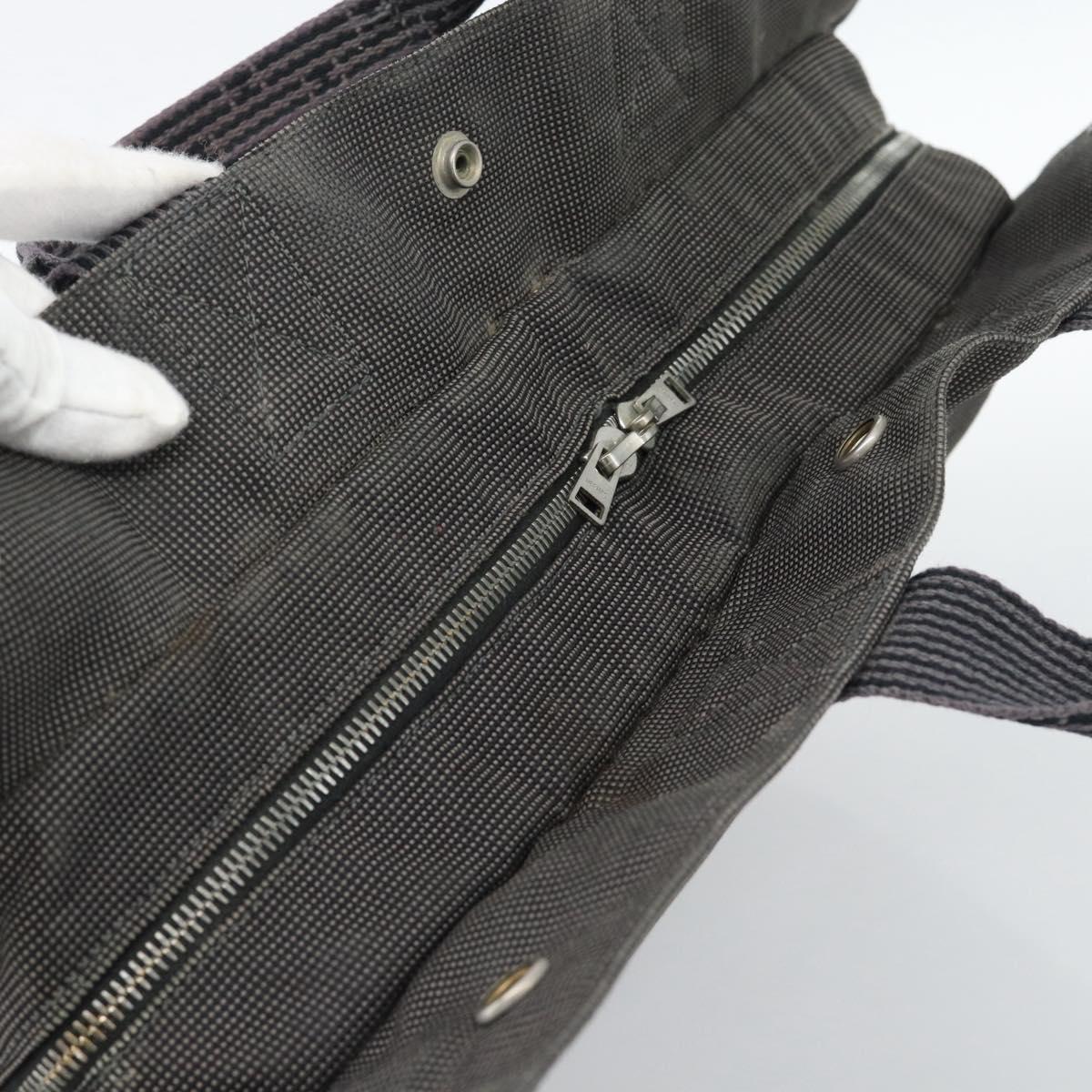 HERMES Her Line MM Hand Bag Canvas Gray Silver Auth 189686