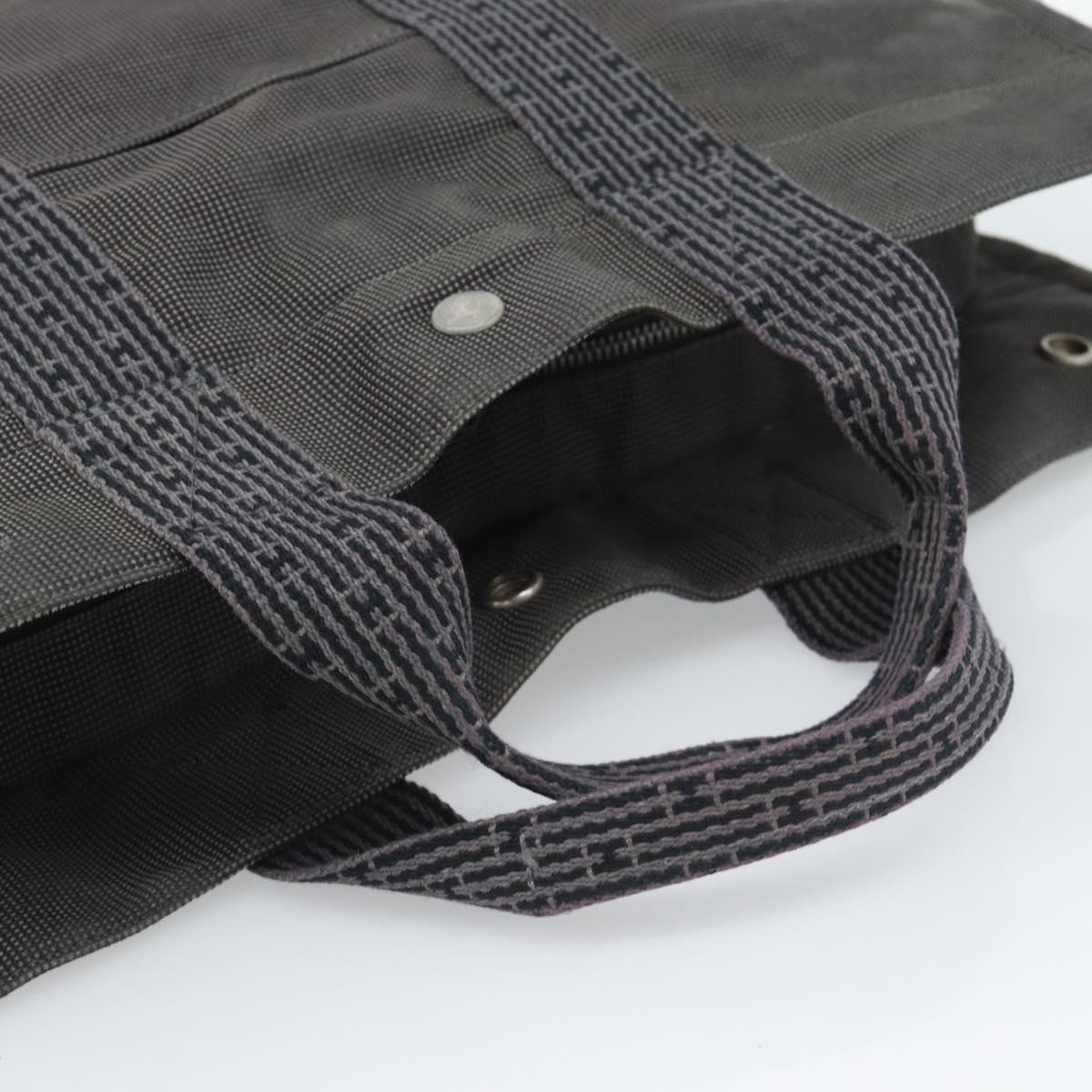 HERMES Her Line MM Hand Bag Canvas Gray Silver Auth 189686