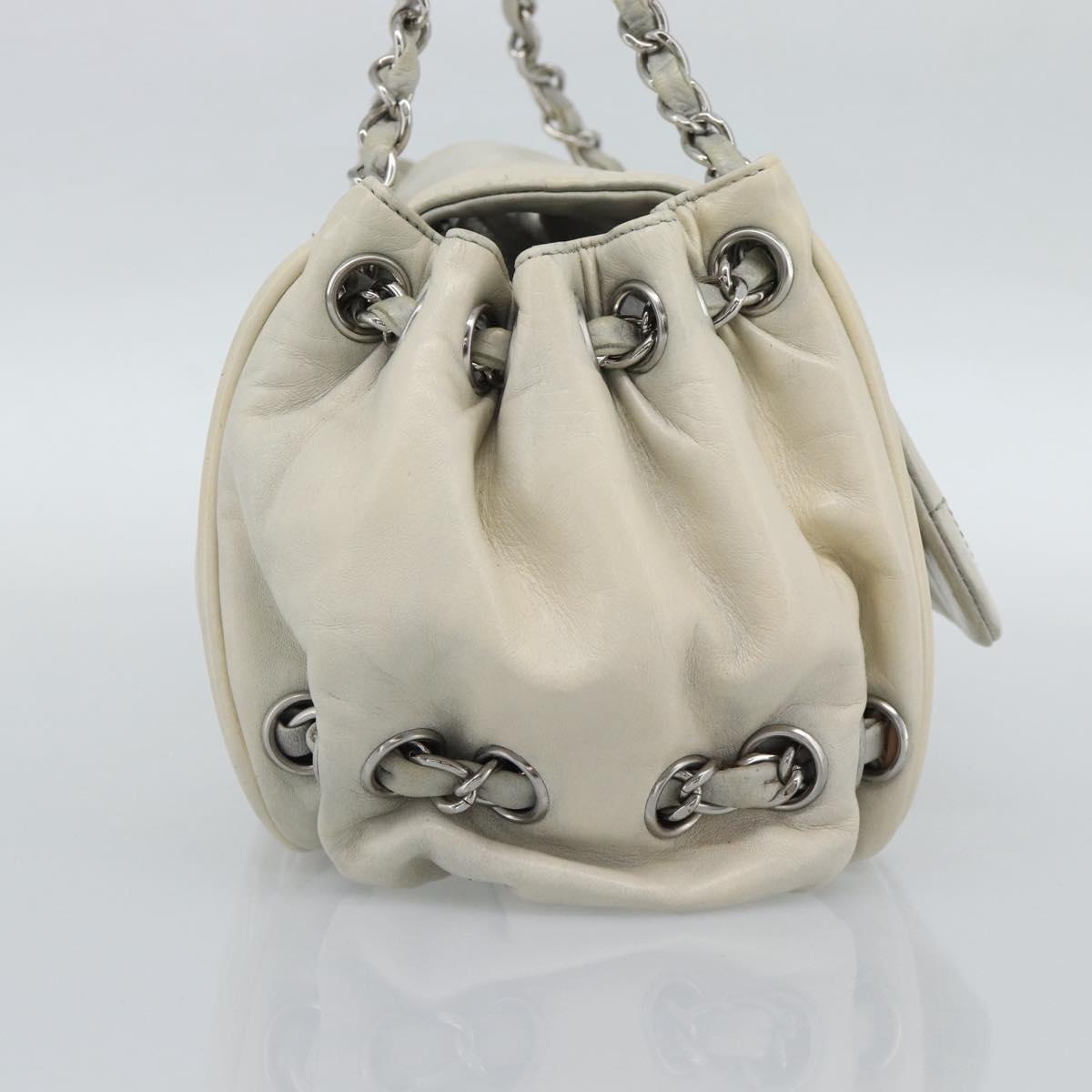 CHANEL Chain Shoulder Bag Leather White Silver CC Auth 189691