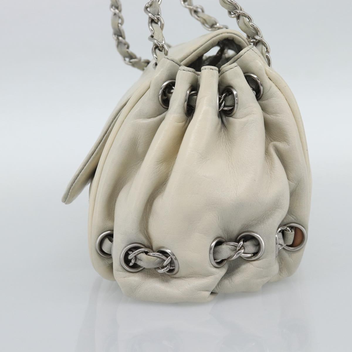 CHANEL Chain Shoulder Bag Leather White Silver CC Auth 189691