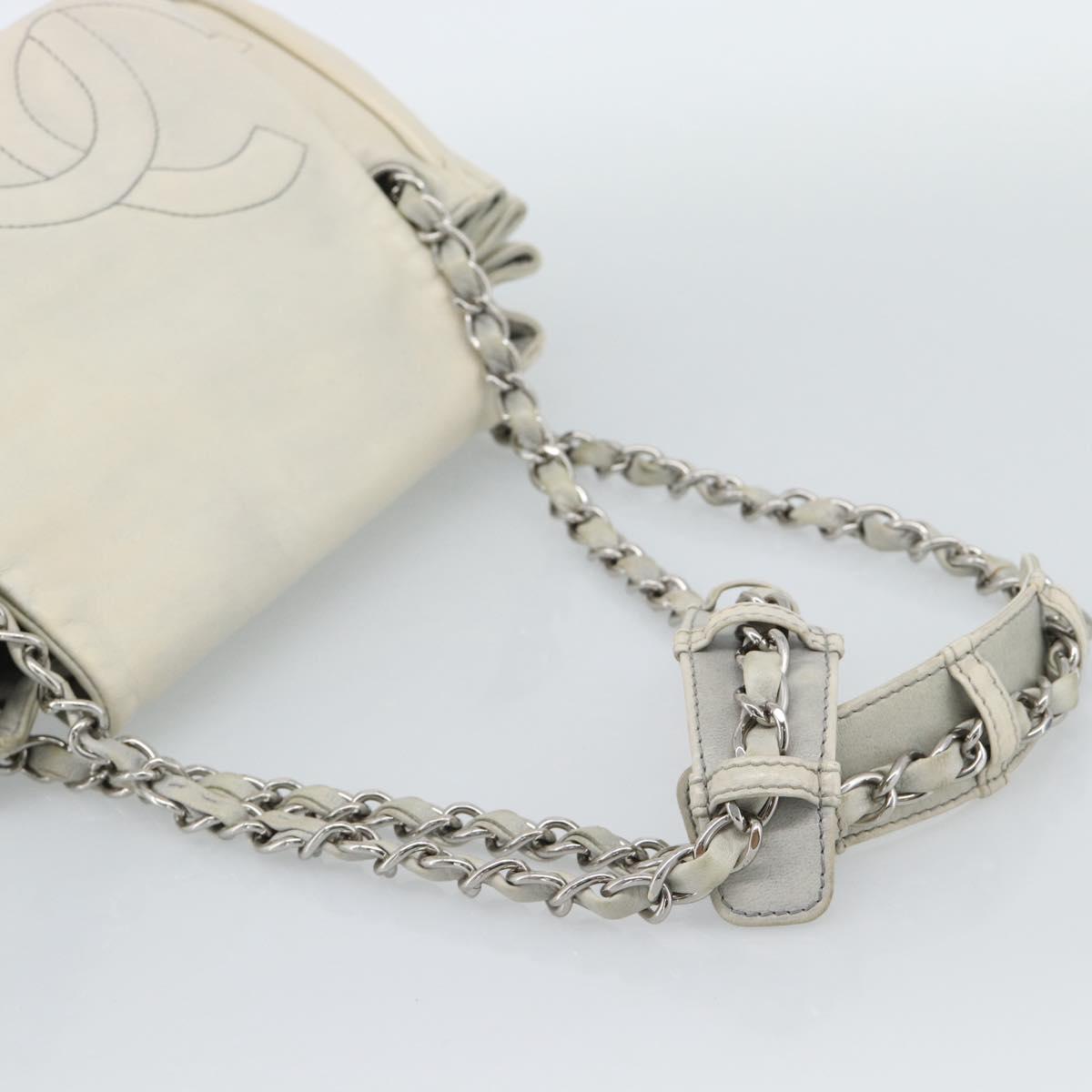 CHANEL Chain Shoulder Bag Leather White Silver CC Auth 189691