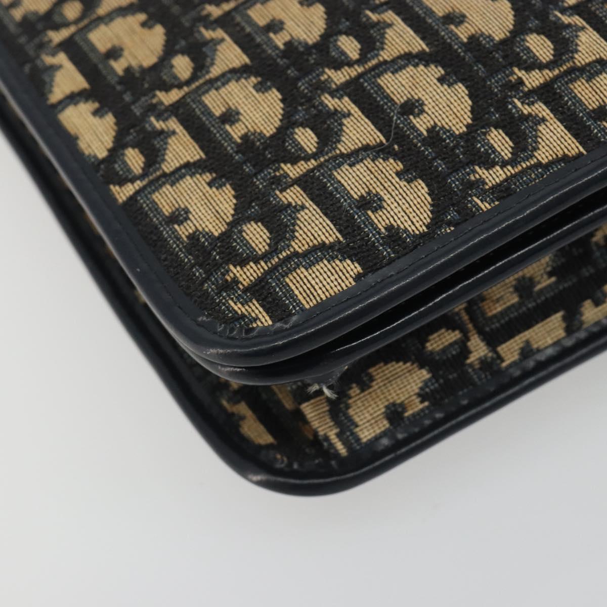Christian Dior Trotter Canvas Shoulder Bag Navy Gold Auth 189692