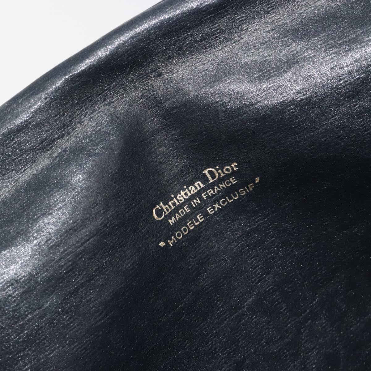 Christian Dior Trotter Canvas Shoulder Bag Navy Gold Auth 189692