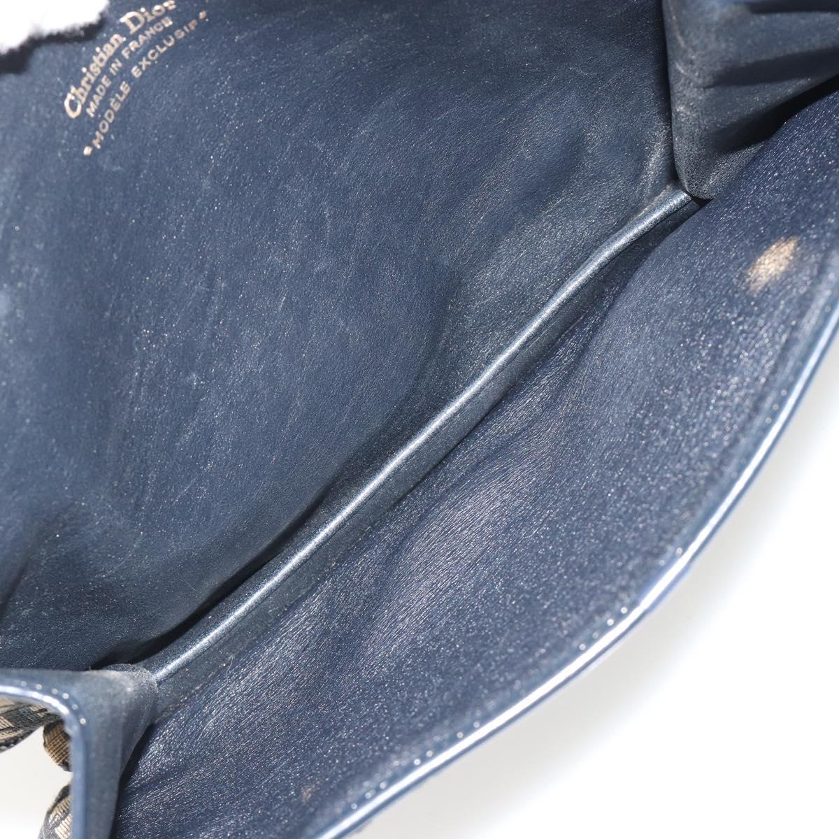 Christian Dior Trotter Canvas Shoulder Bag Navy Gold Auth 189692