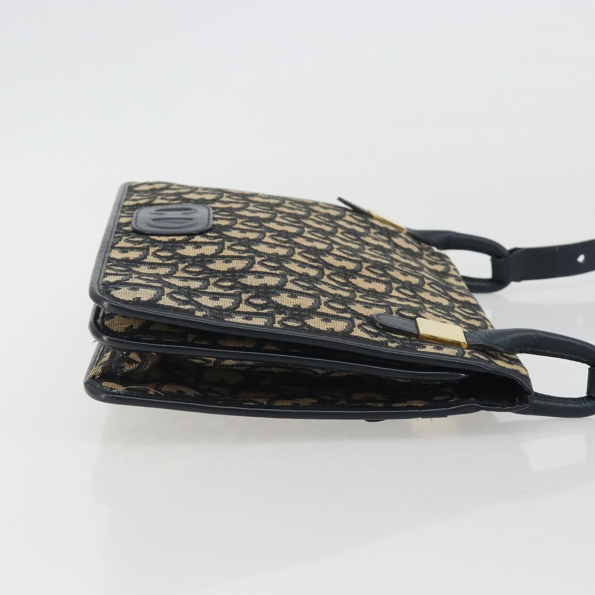 Christian Dior Trotter Canvas Shoulder Bag Navy Gold Auth 189692