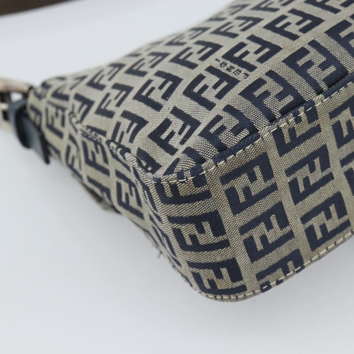 FENDI Zucchino Canvas Mamma Baguette Shoulder Bag Navy Silver Auth 189693V