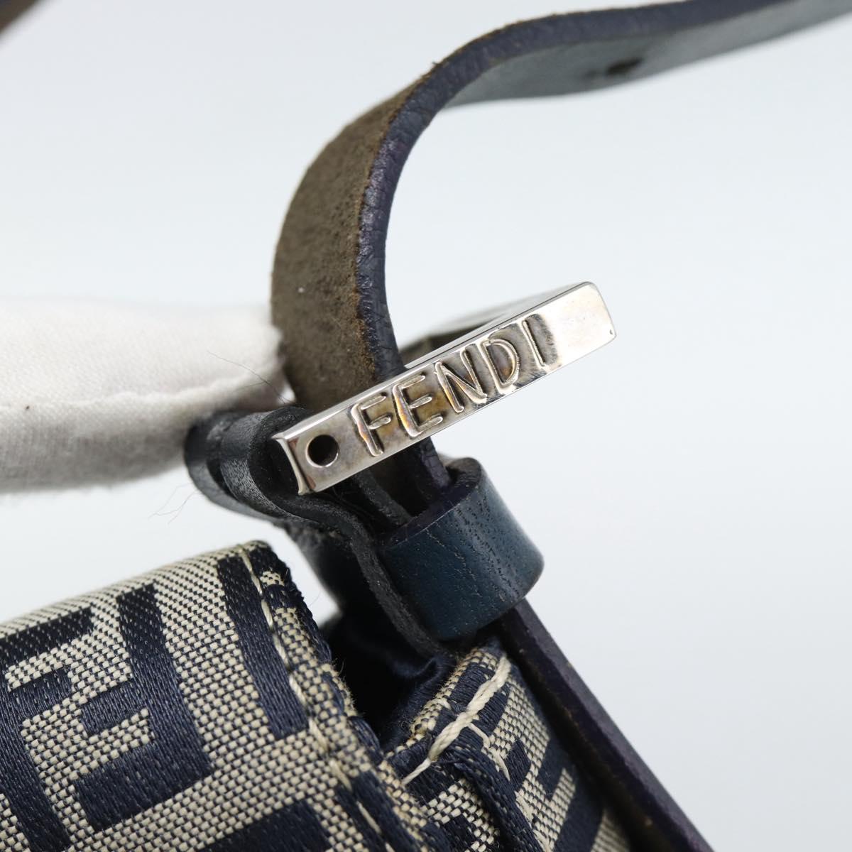 FENDI Zucchino Canvas Mamma Baguette Shoulder Bag Navy Silver Auth 189693V