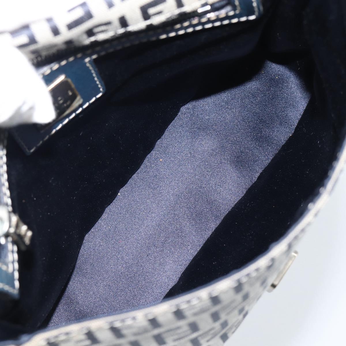 FENDI Zucchino Canvas Mamma Baguette Shoulder Bag Navy Silver Auth 189693V