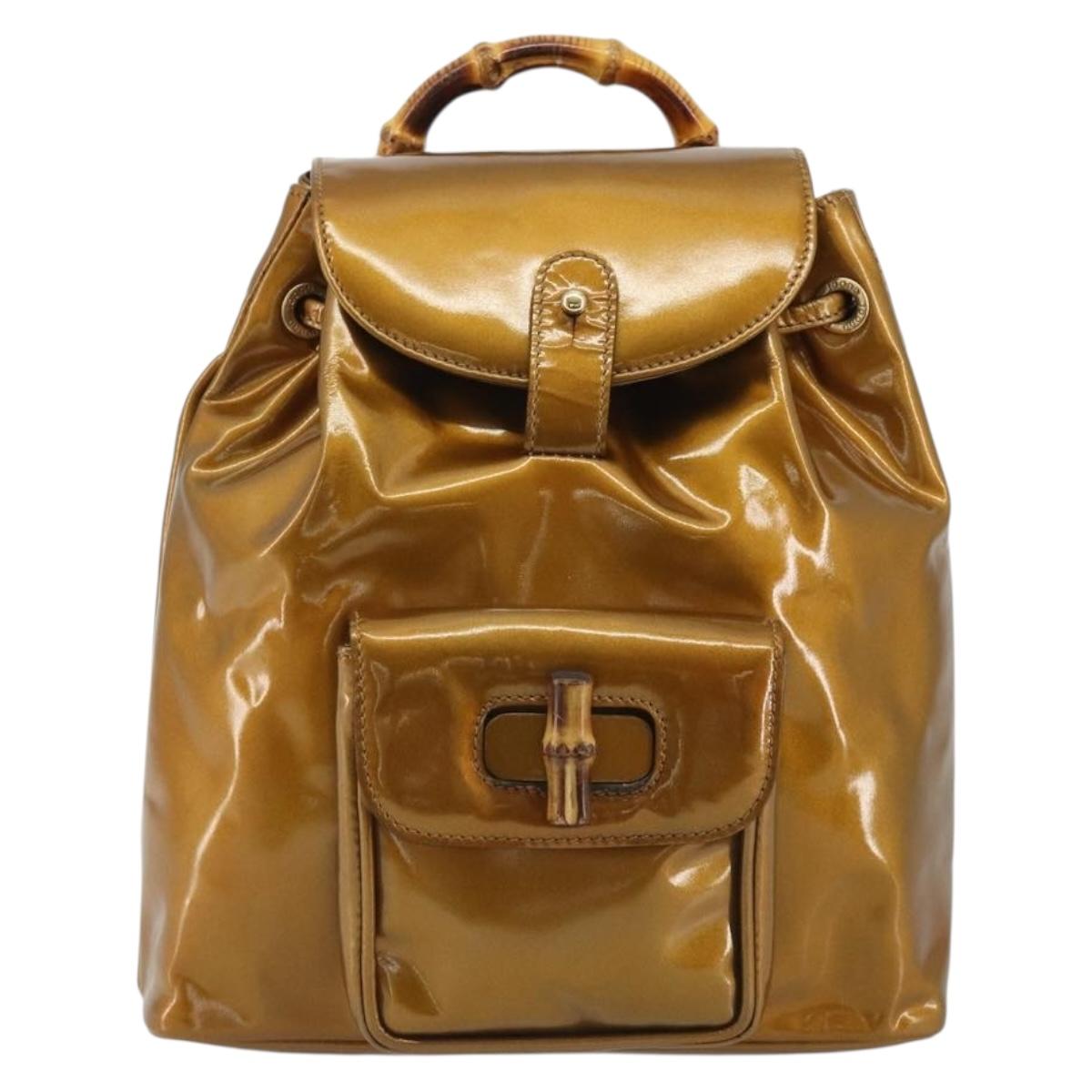 GUCCI Bamboo Backpack Patent Leather Bronze Gold 003 1705 0030 Auth 189694