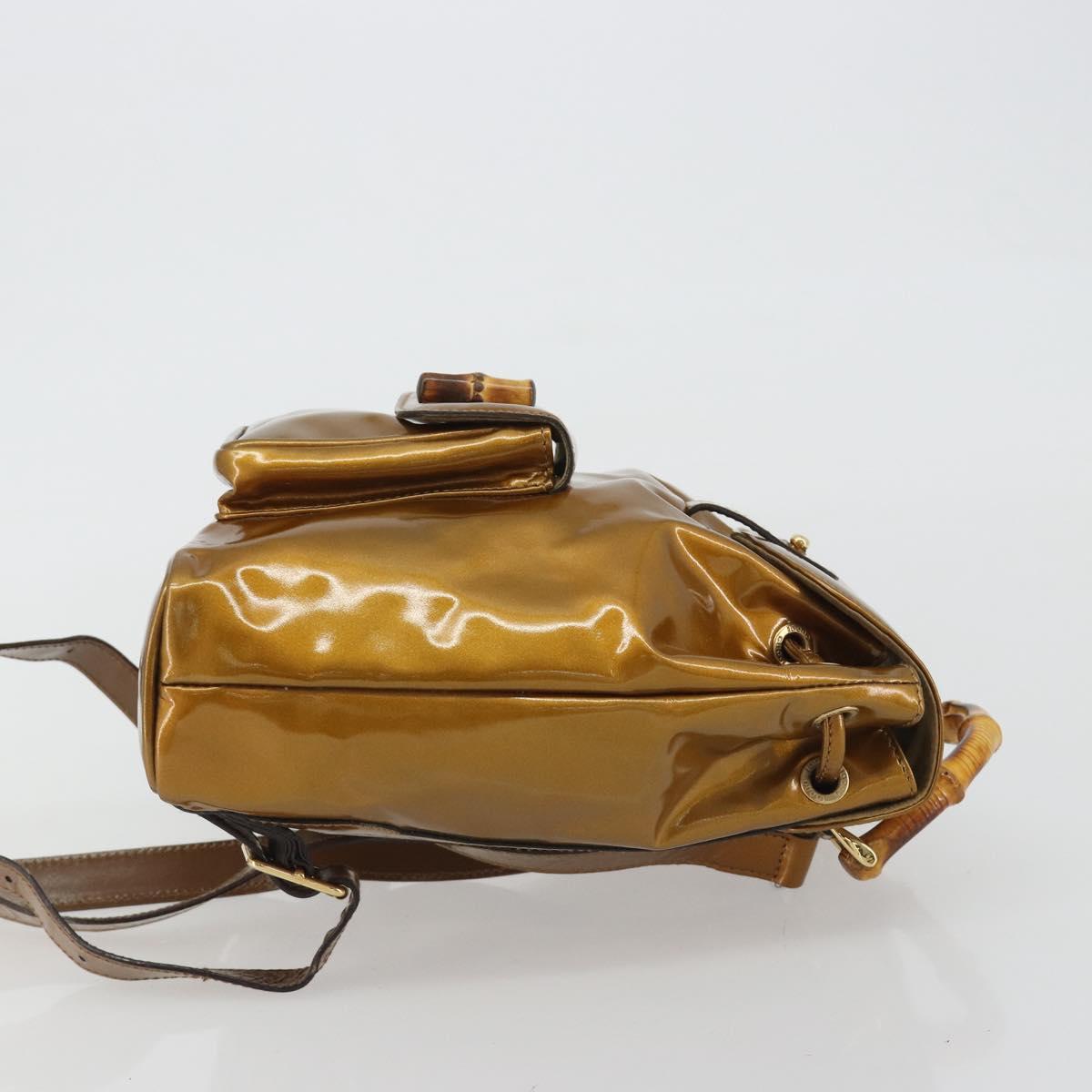 GUCCI Bamboo Backpack Patent Leather Bronze Gold 003 1705 0030 Auth 189694