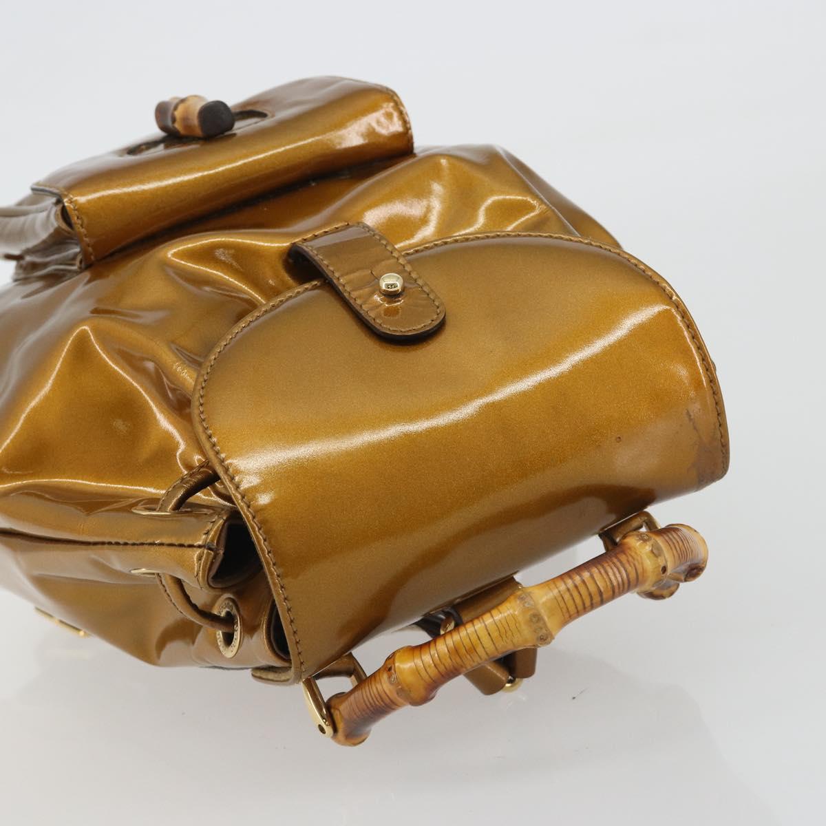 GUCCI Bamboo Backpack Patent Leather Bronze Gold 003 1705 0030 Auth 189694