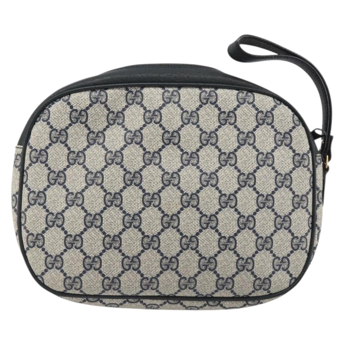 GUCCI GG Supreme Sherry Line Clutch Bag PVC Navy Gold 89 01 034 Auth 189696