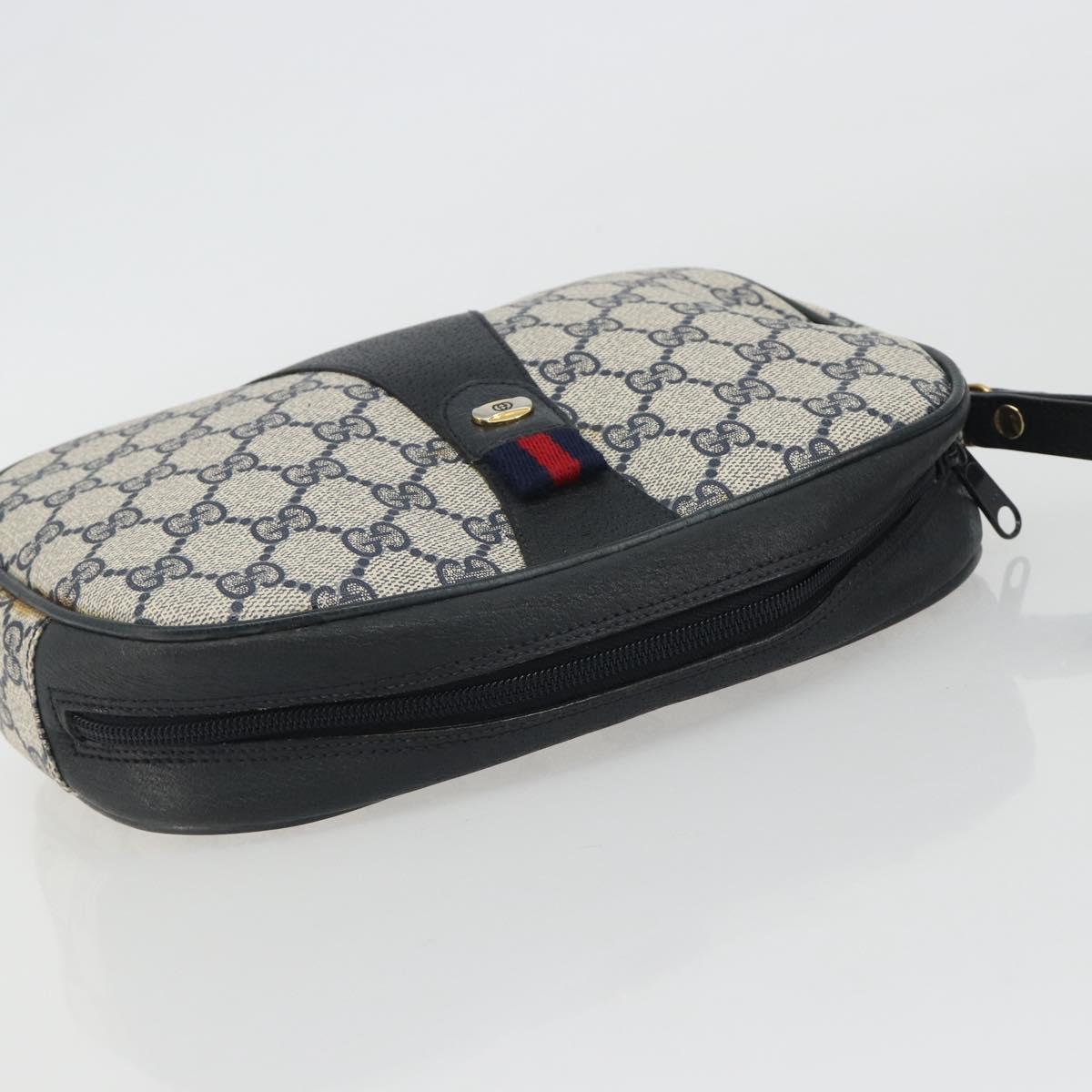 GUCCI GG Supreme Sherry Line Clutch Bag PVC Navy Gold 89 01 034 Auth 189696