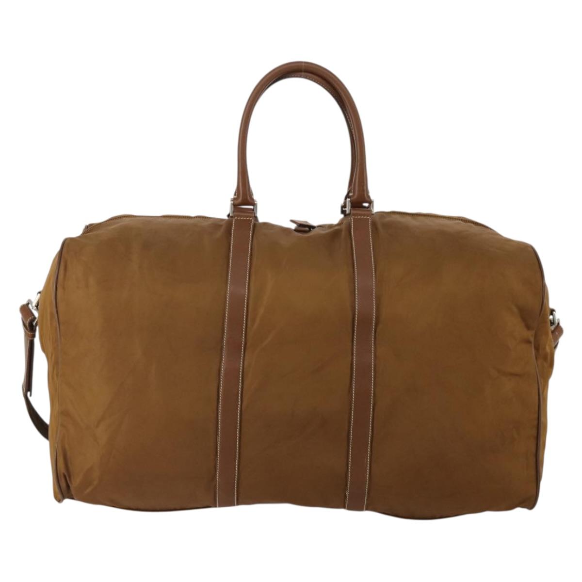 PRADA Boston Bag Nylon 2way Brown Silver Auth 189699