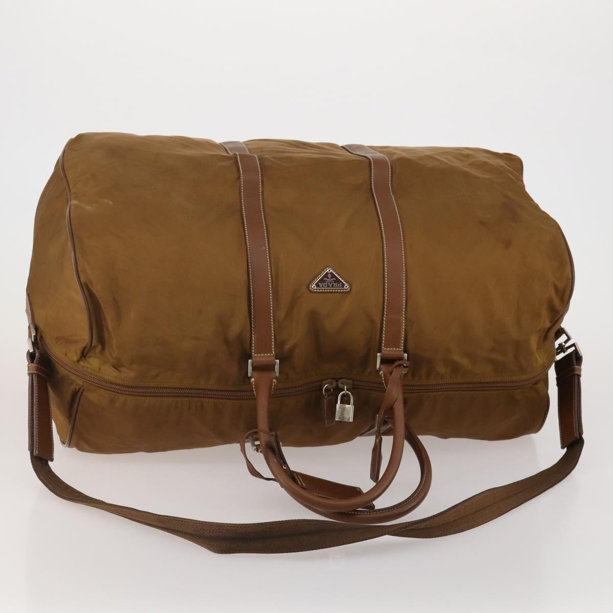 PRADA Boston Bag Nylon 2way Brown Silver Auth 189699
