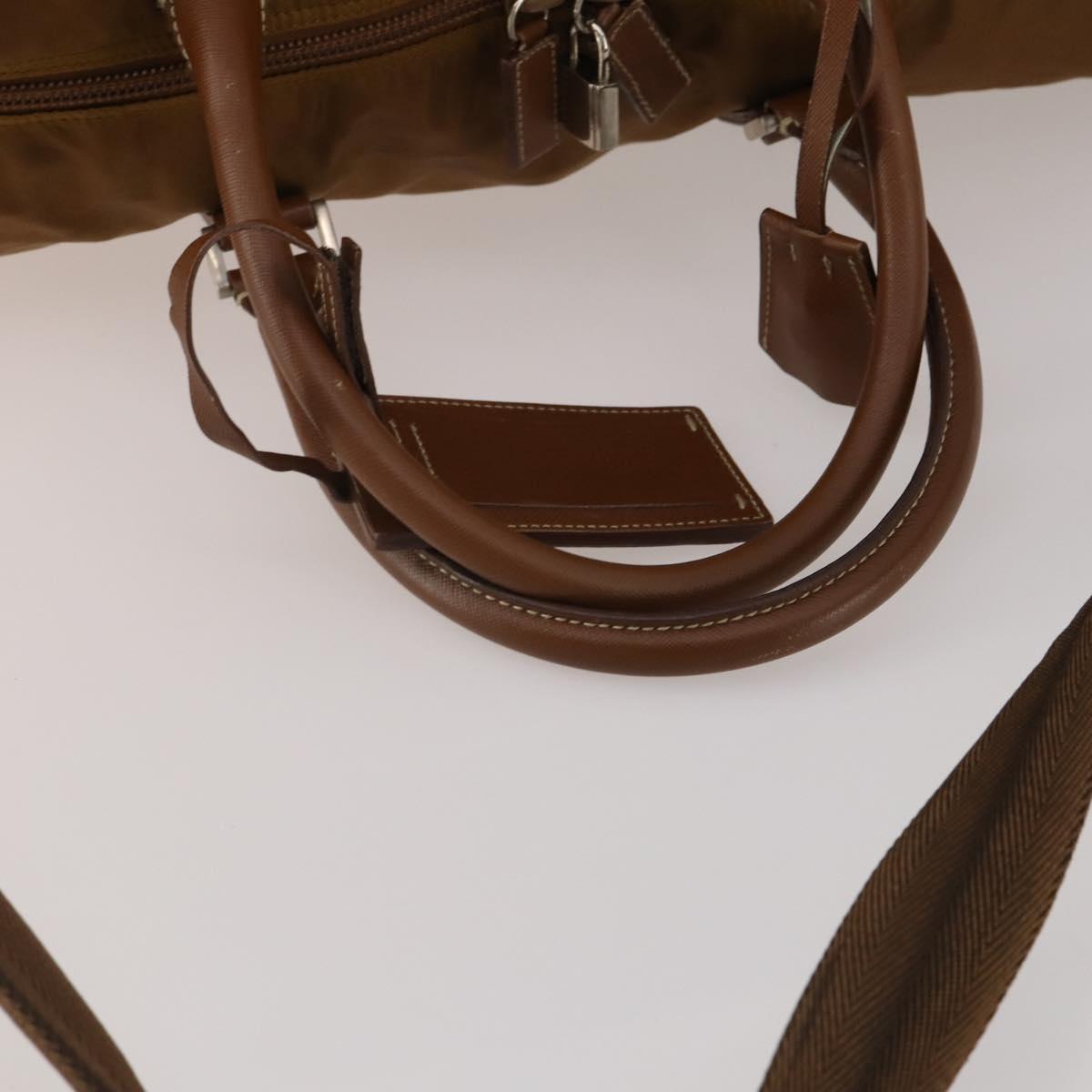 PRADA Boston Bag Nylon 2way Brown Silver Auth 189699