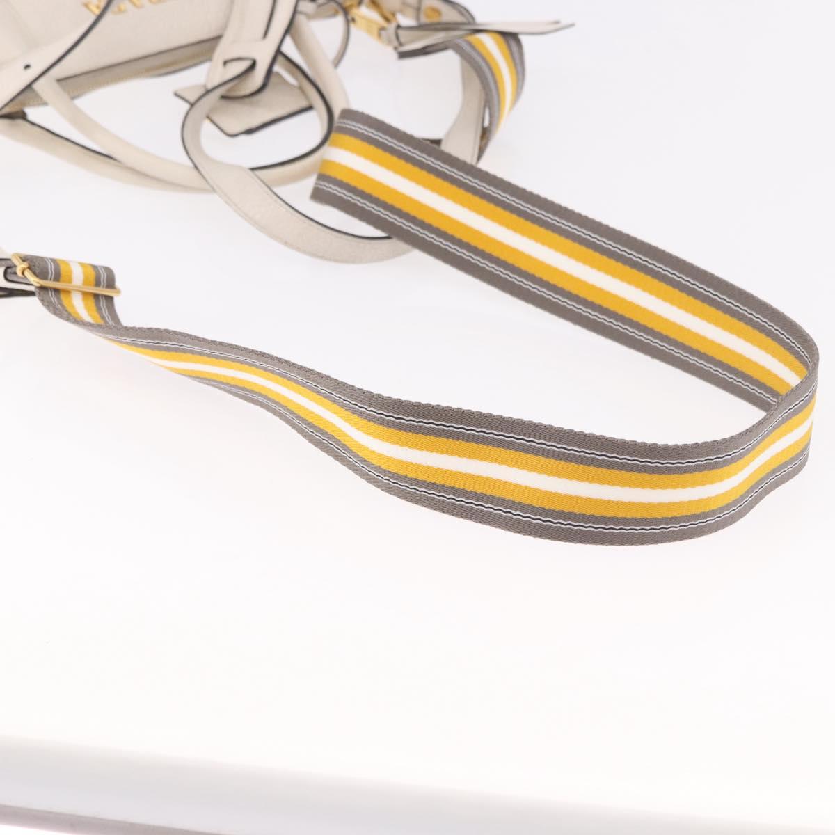 PRADA Hand Bag Vittero Dino Leather 2way White Gold Auth 189711A