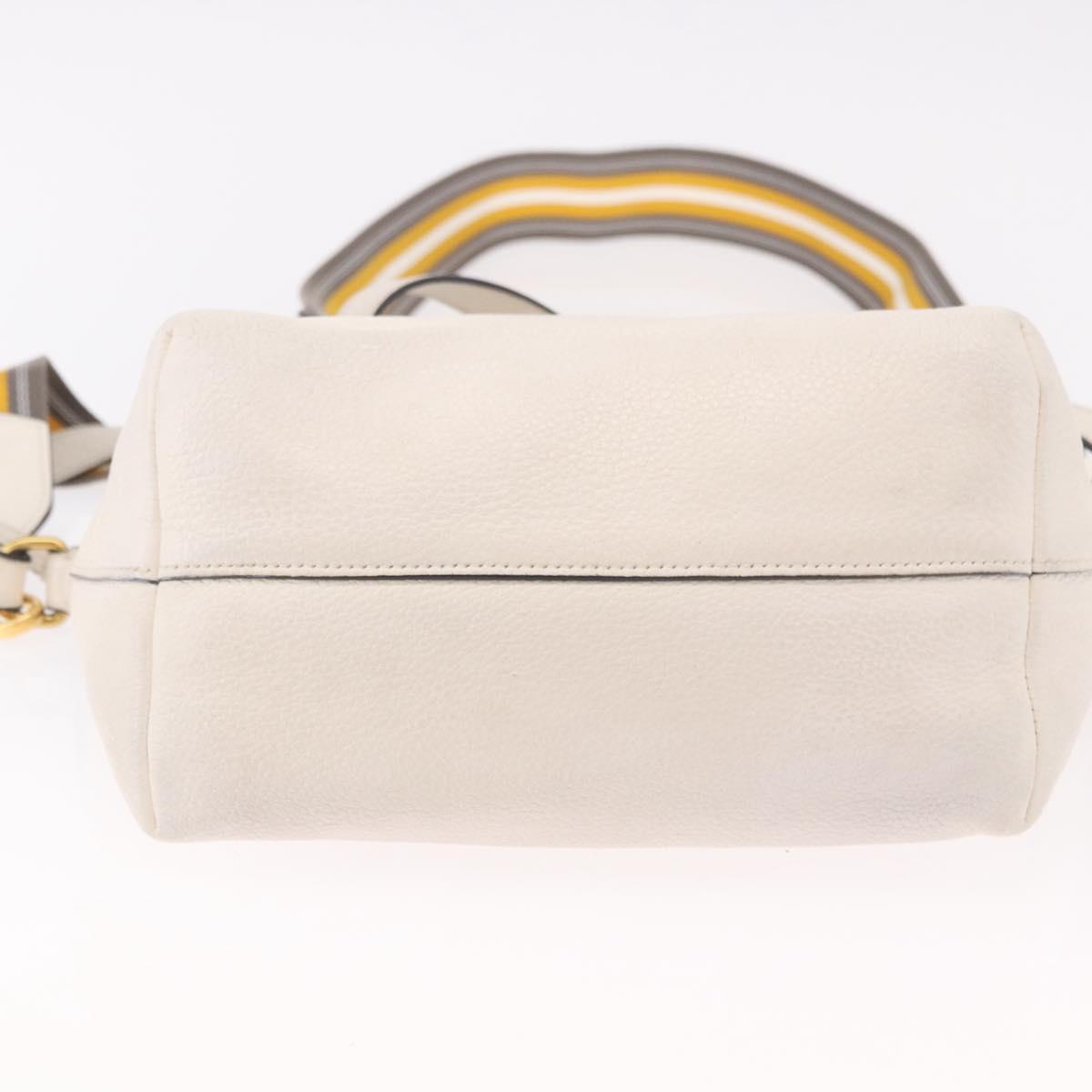 PRADA Hand Bag Vittero Dino Leather 2way White Gold Auth 189711A