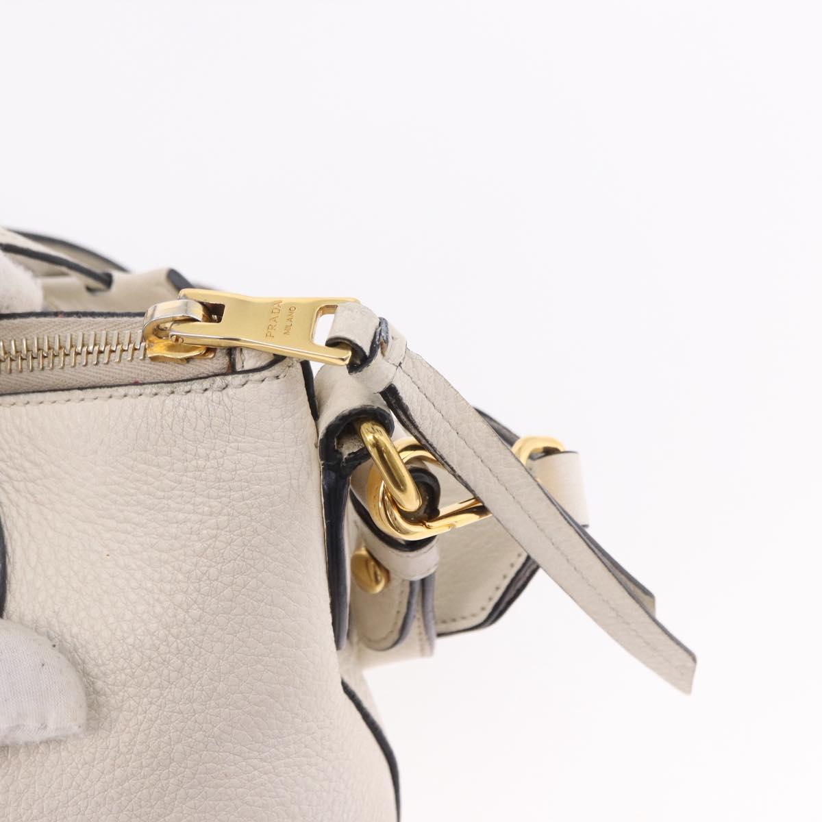 PRADA Hand Bag Vittero Dino Leather 2way White Gold Auth 189711A