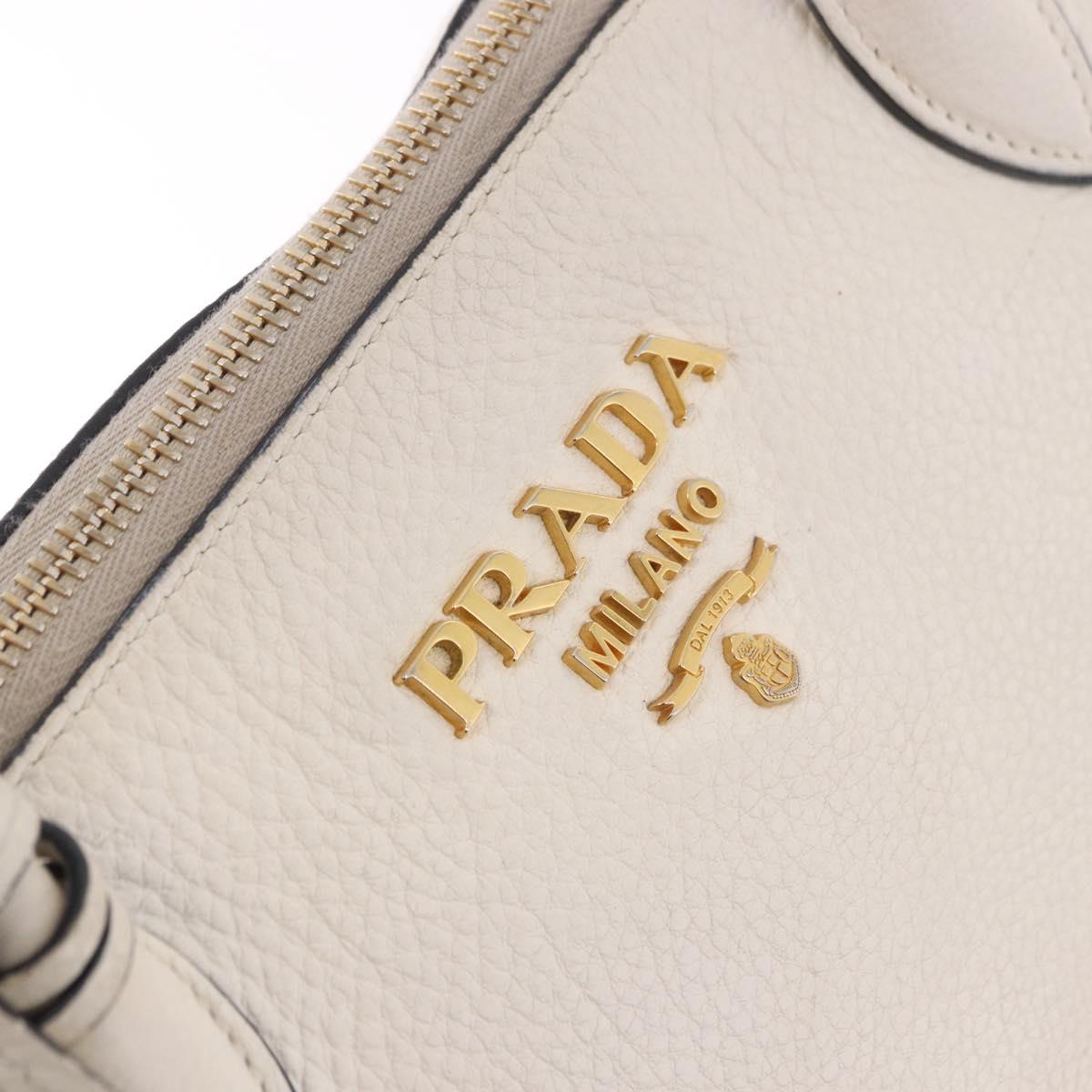 PRADA Hand Bag Vittero Dino Leather 2way White Gold Auth 189711A
