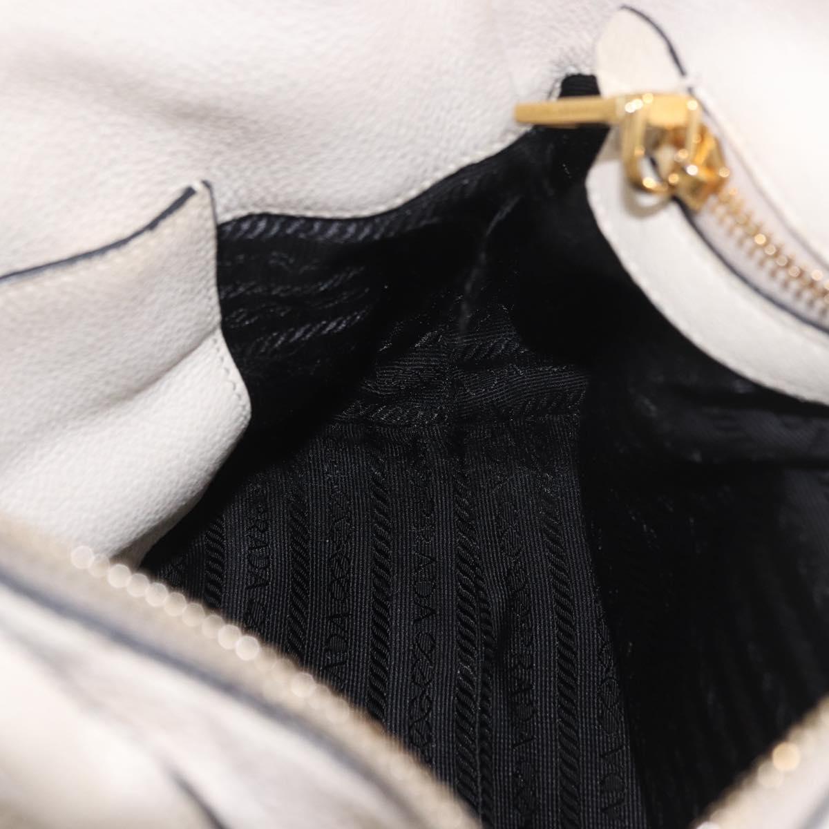 PRADA Hand Bag Vittero Dino Leather 2way White Gold Auth 189711A