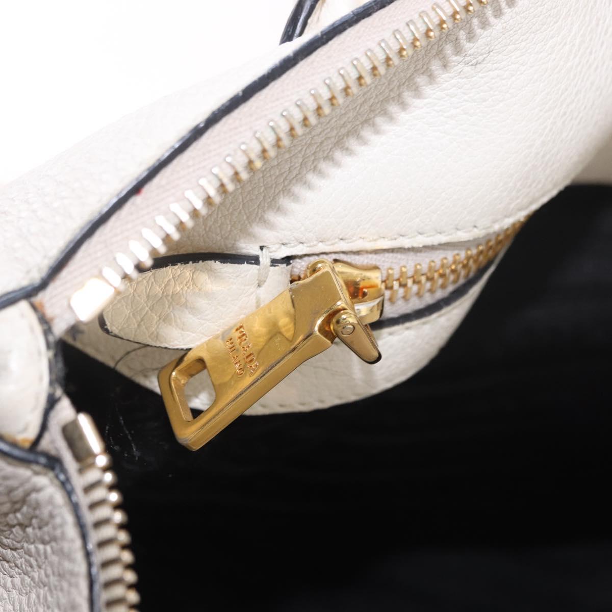 PRADA Hand Bag Vittero Dino Leather 2way White Gold Auth 189711A