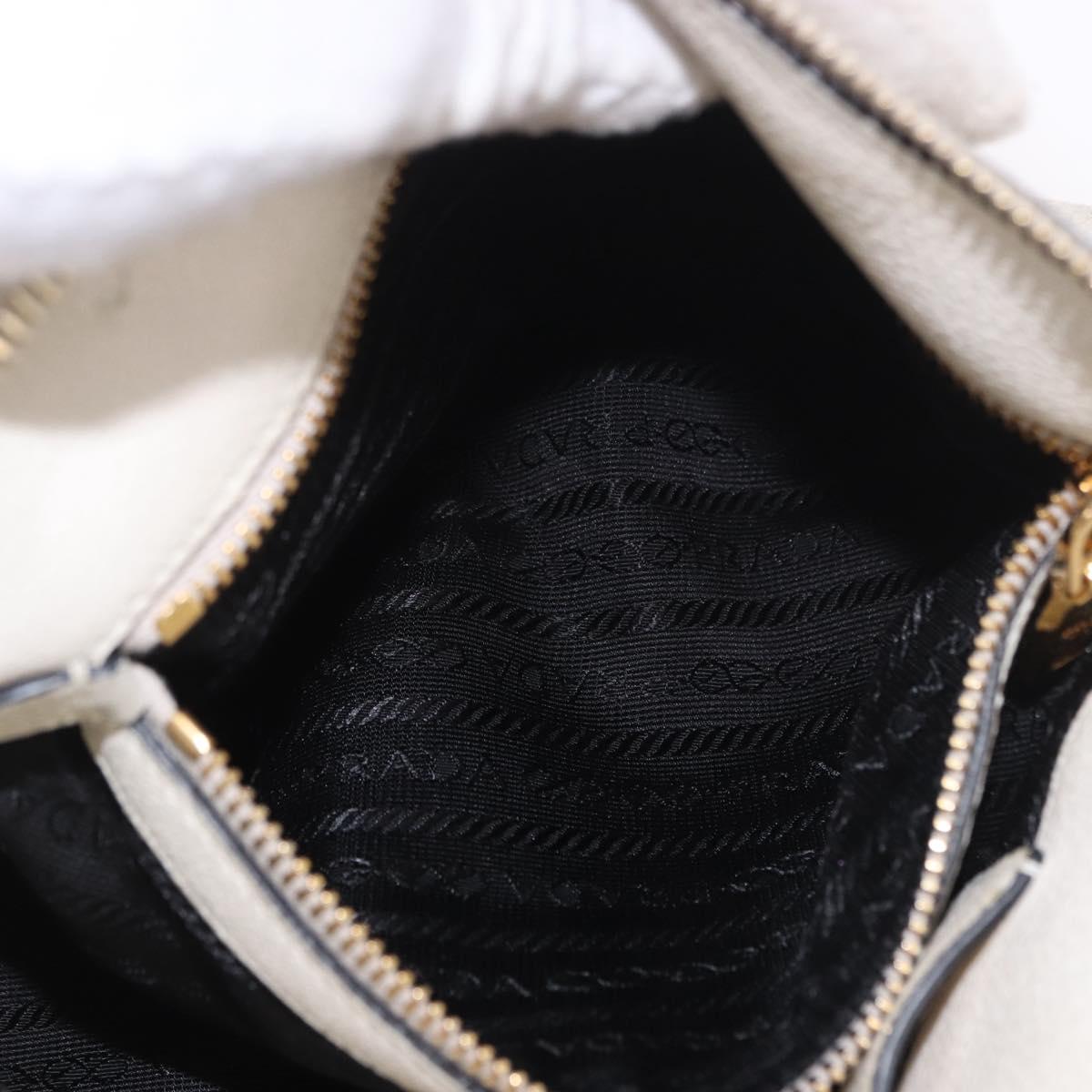PRADA Hand Bag Vittero Dino Leather 2way White Gold Auth 189711A