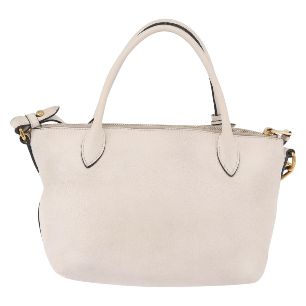 PRADA Hand Bag Vittero Dino Leather 2way White Gold Auth 189711A