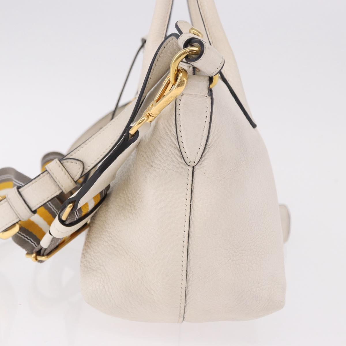 PRADA Hand Bag Vittero Dino Leather 2way White Gold Auth 189711A