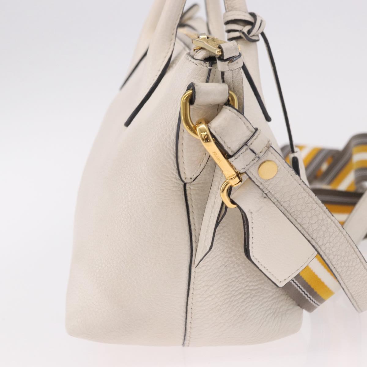 PRADA Hand Bag Vittero Dino Leather 2way White Gold Auth 189711A
