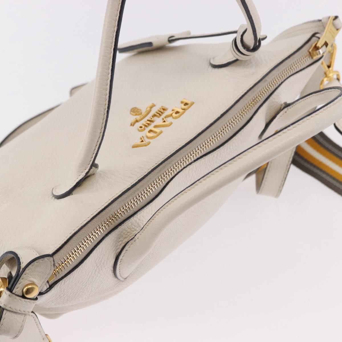 PRADA Hand Bag Vittero Dino Leather 2way White Gold Auth 189711A