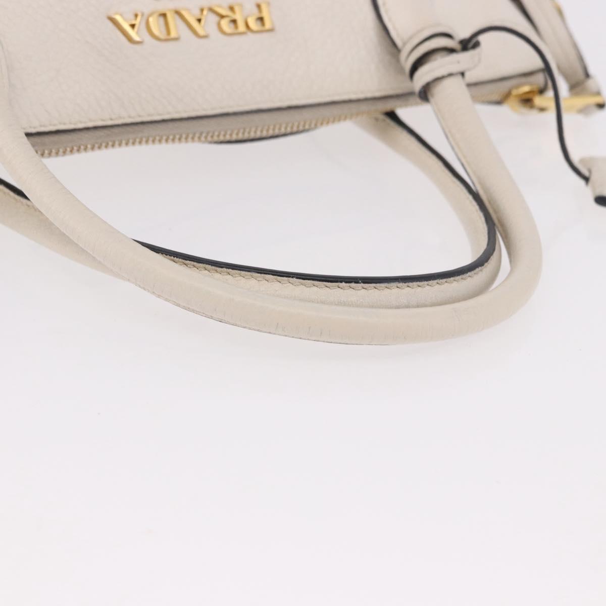 PRADA Hand Bag Vittero Dino Leather 2way White Gold Auth 189711A
