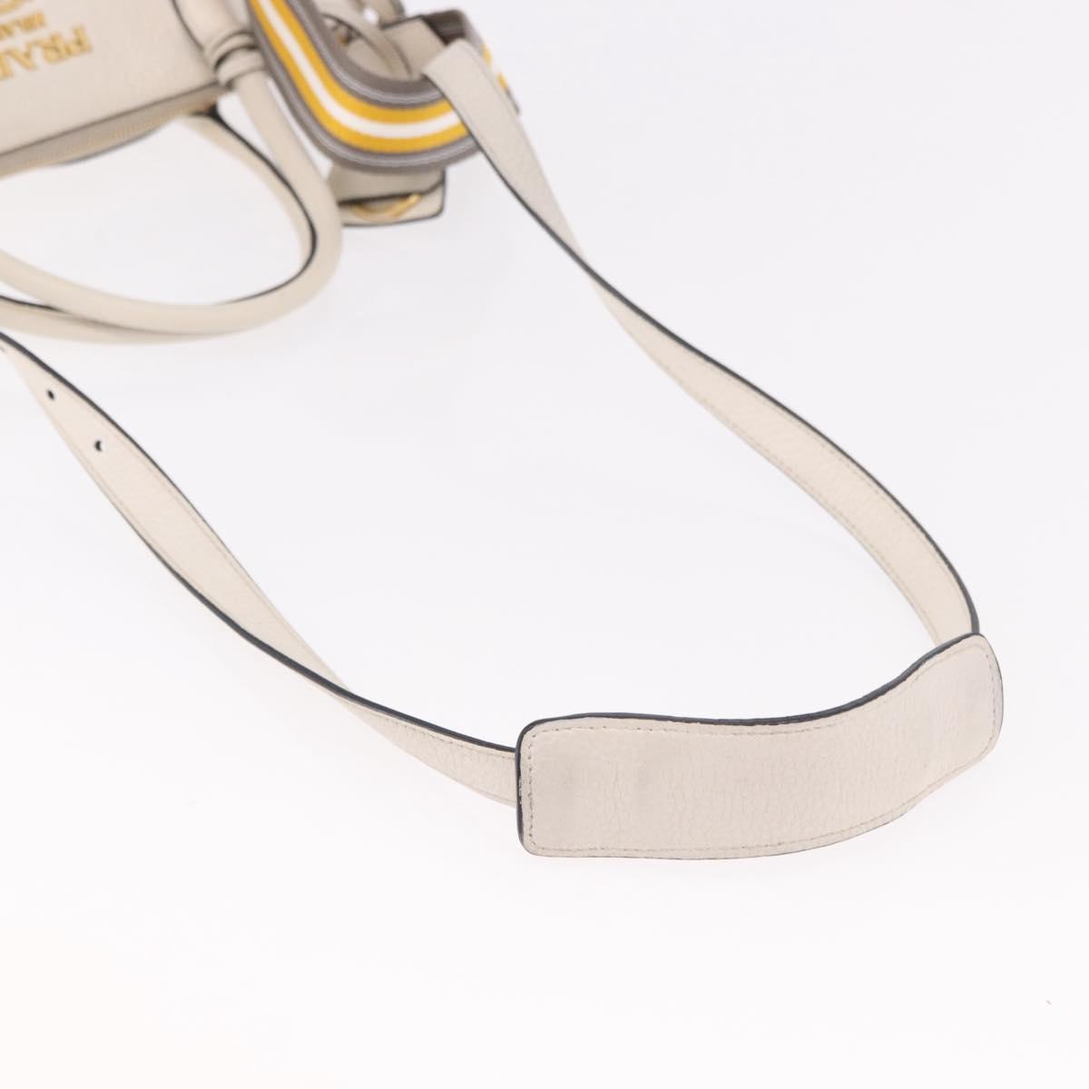 PRADA Hand Bag Vittero Dino Leather 2way White Gold Auth 189711A