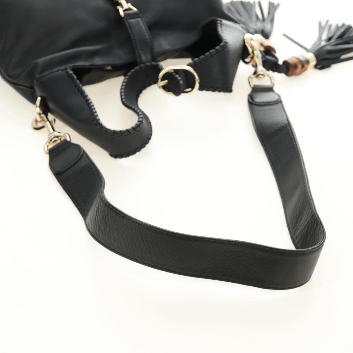 GUCCI Bamboo New Jackie Shoulder Bag Leather 2way Black Gold 246907 Auth 189713V