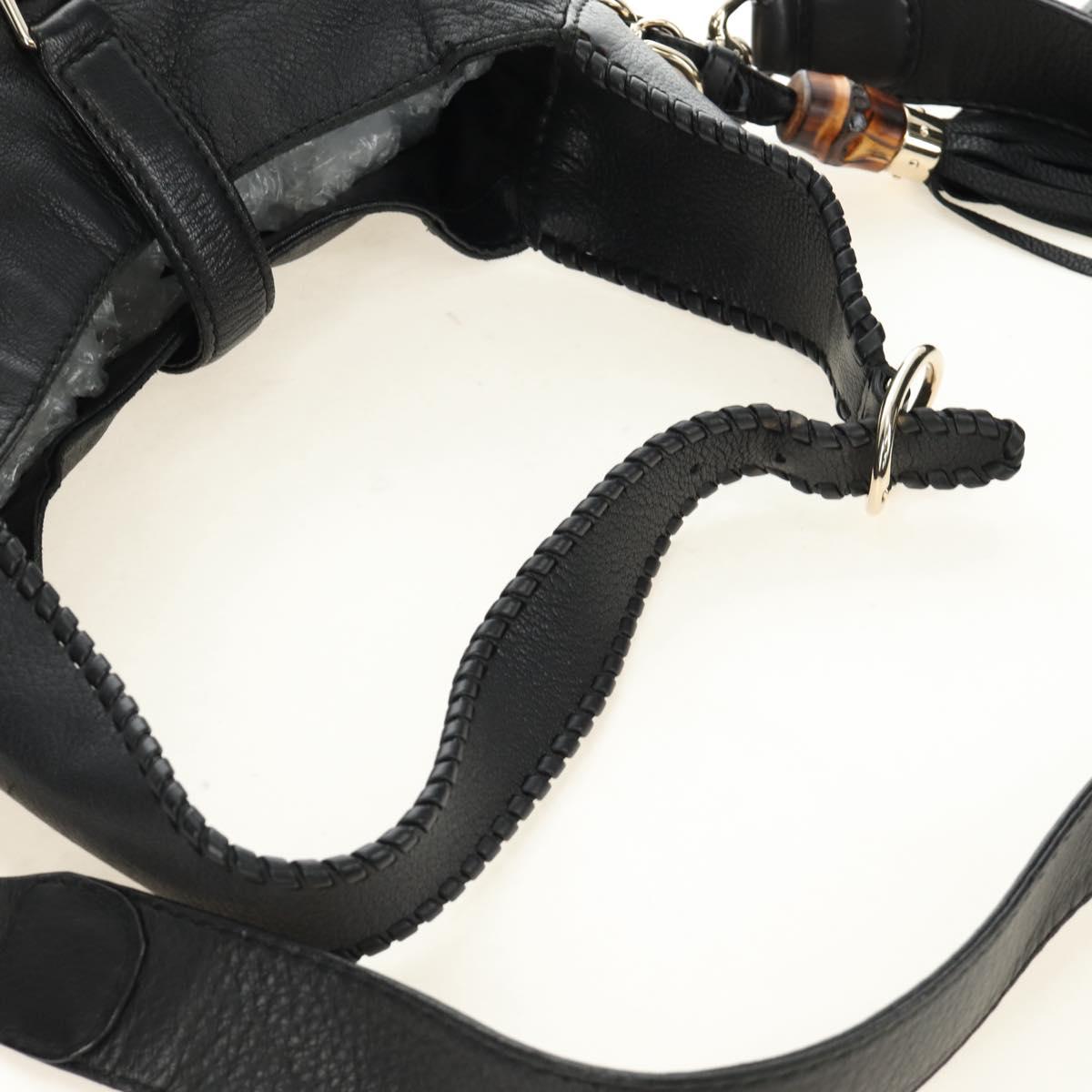 GUCCI Bamboo New Jackie Shoulder Bag Leather 2way Black Gold 246907 Auth 189713V